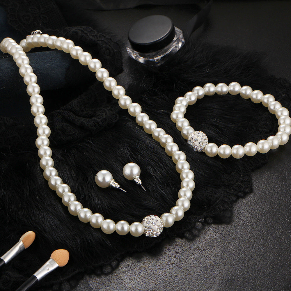 Bridal Pearl Necklace Earrings Bracelet Set