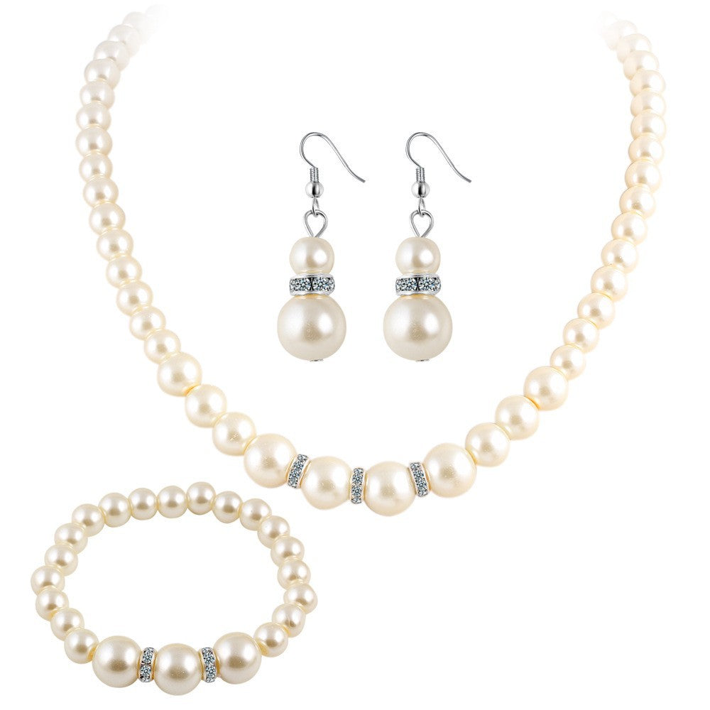 Bridal Pearl Necklace Earrings Bracelet Set