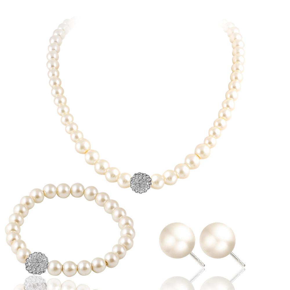 Bridal Pearl Necklace Earrings Bracelet Set
