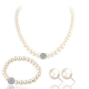 Bridal Pearl Necklace Earrings Bracelet Set