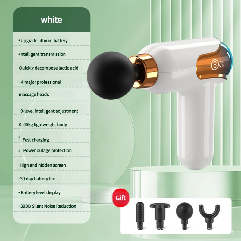 NNEDSZ LC002 White Portable Massage Gun - Deep Tissue Muscle Massager with 4 Heads and 9 Speed Settings