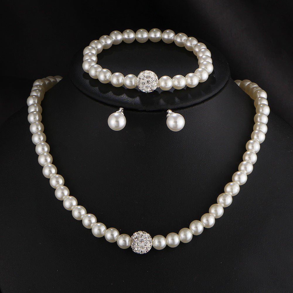 Bridal Pearl Necklace Earrings Bracelet Set