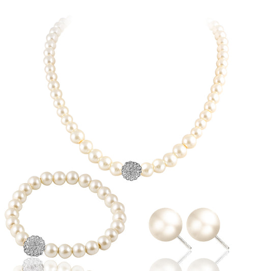 Bridal Pearl Necklace Earrings Bracelet Set
