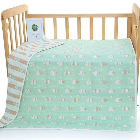 NNEDSZ Green Fish, 6-Layer Muslin Baby Blanket - Soft Cotton Bedding for Infants and Toddlers, 110x110cm