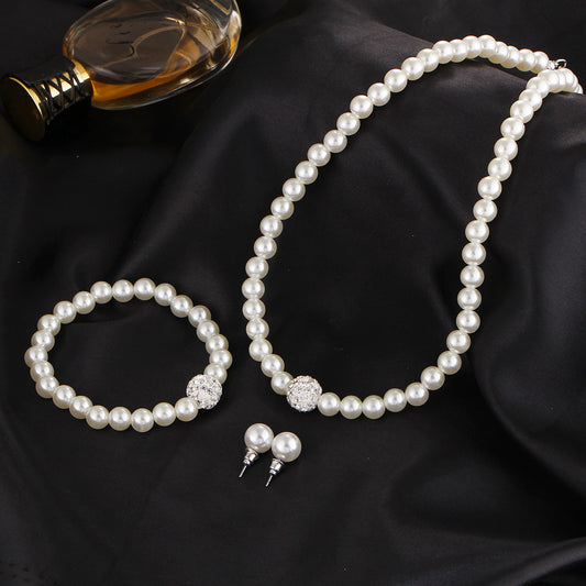 Bridal Pearl Necklace Earrings Bracelet Set